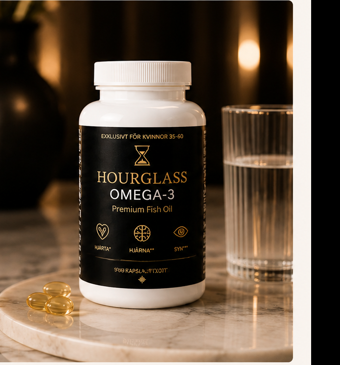 Hourglass Omega-3 med ett glas vatten